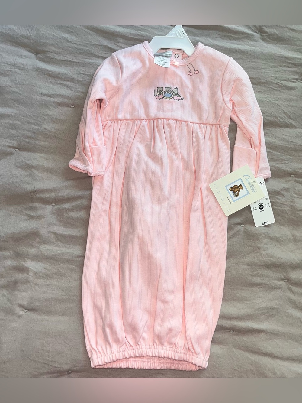 Vintage Carter's Light Pink Long Sleeve Sleep Sack with Embroidered Kittens